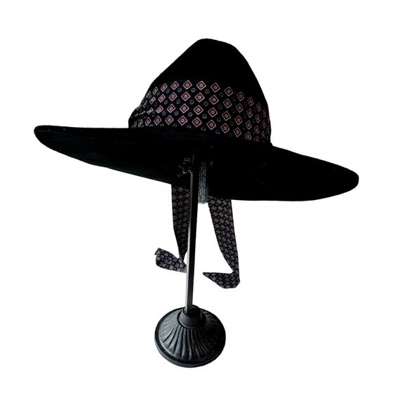 Zara Black Felt Hat with Printed Scarf Size Medium Boho Bohemian - Picture 9 of 10